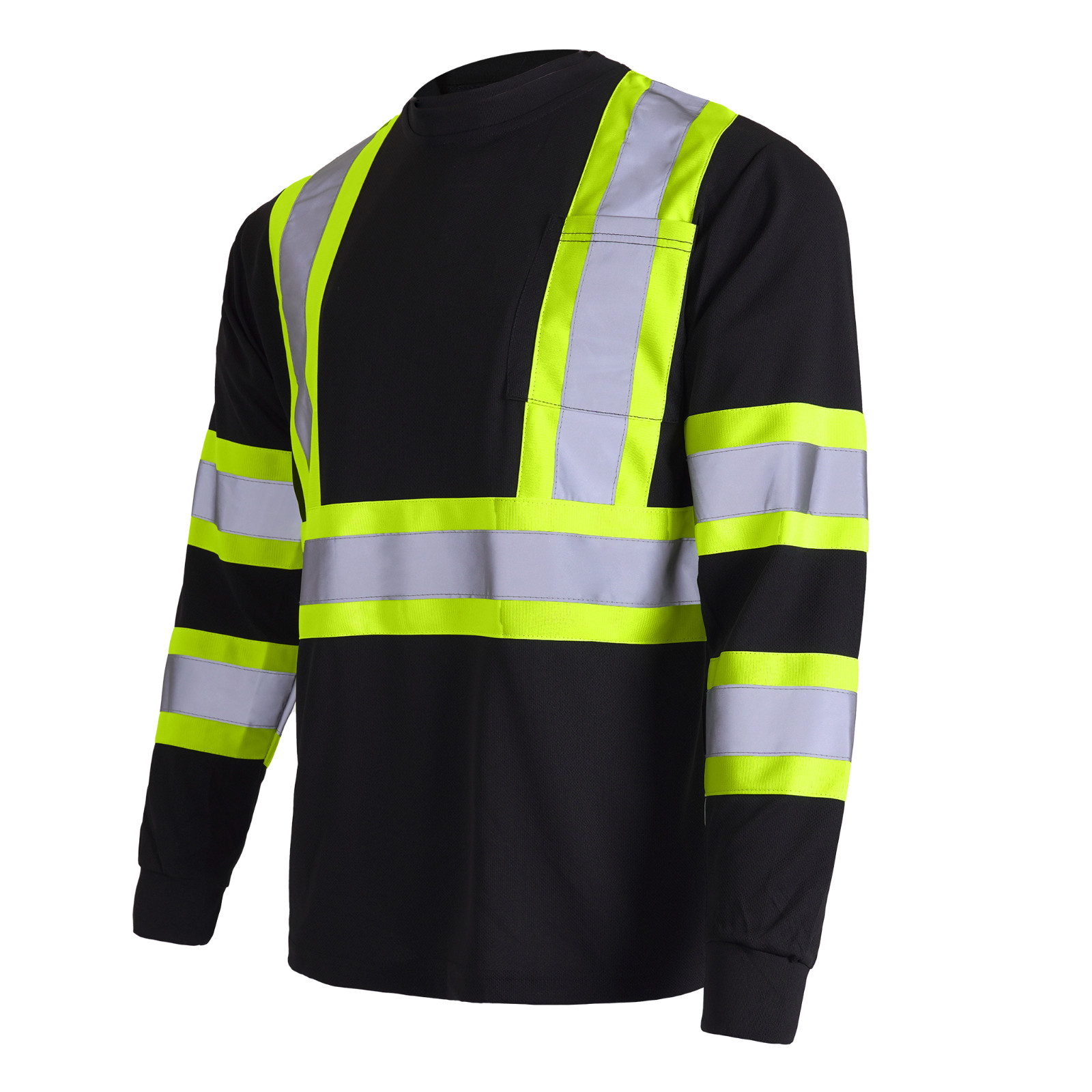 Black Hi Vis Shirt ANSI Reflective Safety Long Sleeve HIGH VISIBILITY