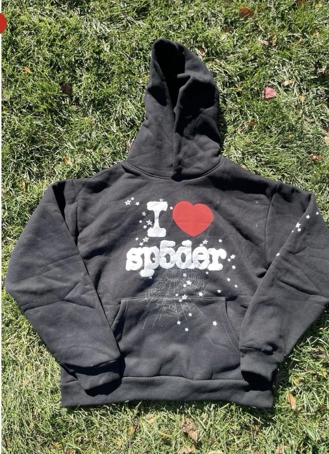 sp5der Men’s Black Graphic Print Pullover Hoodie Size L Long Sleeve Hooded