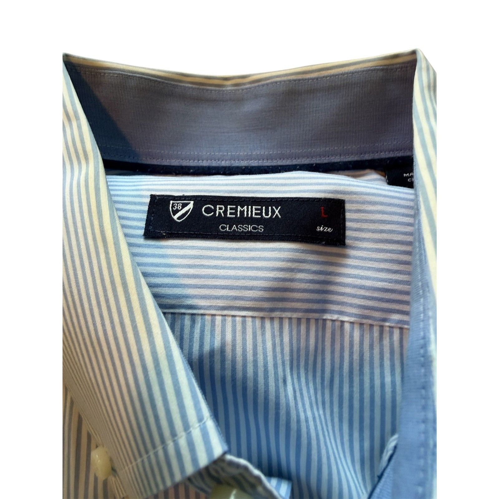 Cremieux Classics Mens Blue White Striped Button Down Shirt Contrast Cuff