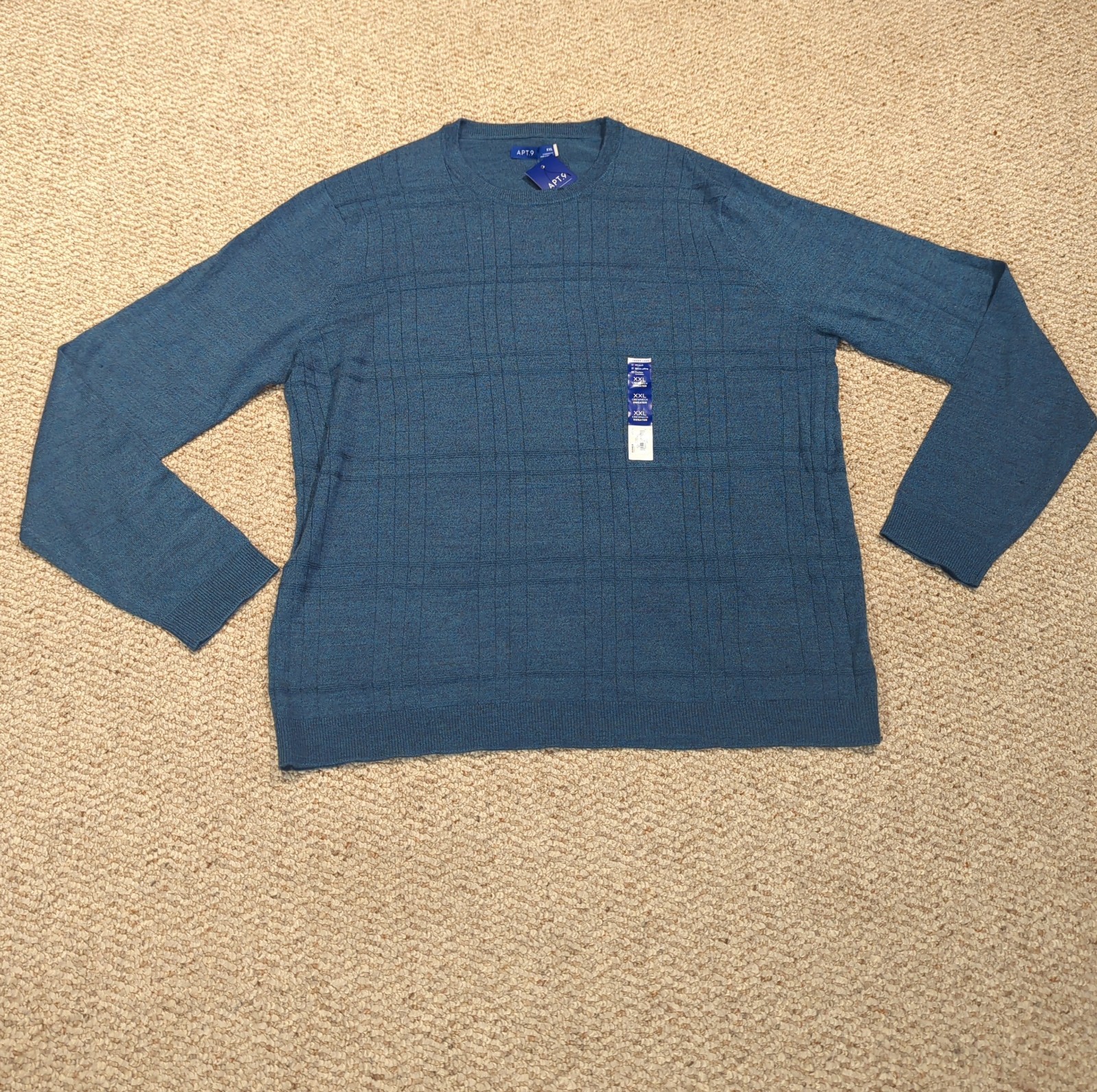 Apt. 9 Merino Wool Blend Crewneck Sweater Mens XXL Teal Standard Fit Classic