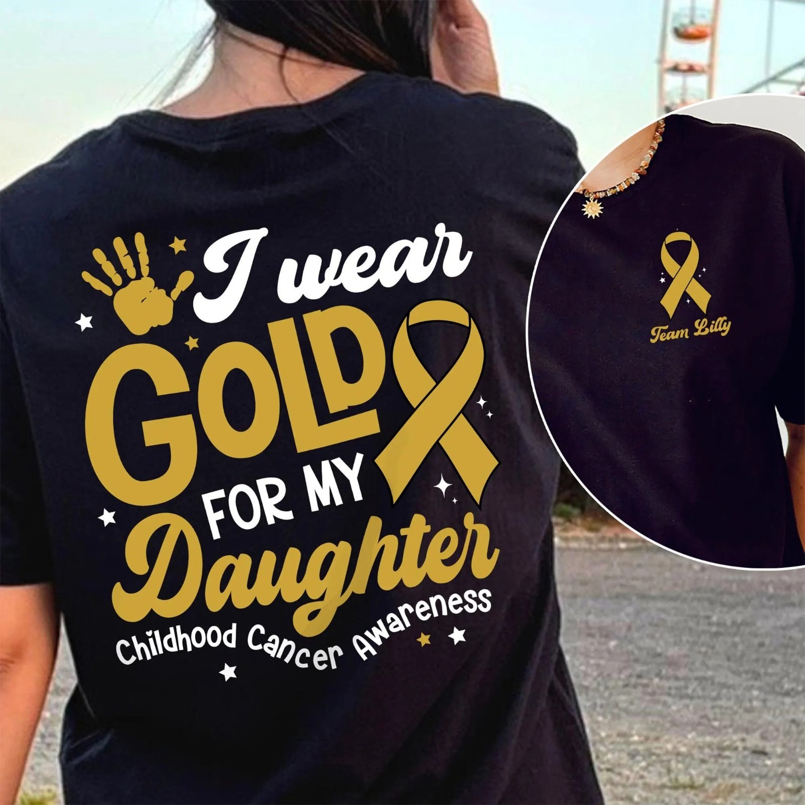 I Wear Gold For My Daughter Custom Childhood Cancer Awareness T-Shirt