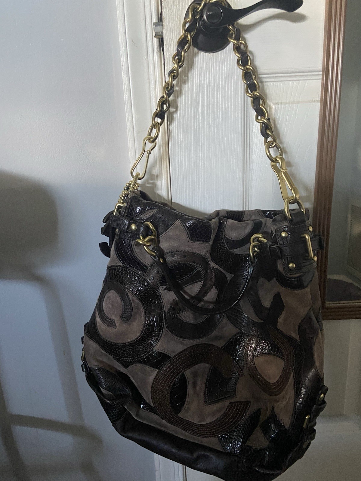 Vintage Coach Brooke Large Shoulder Bag W/ Inlaid C Leather Suede NWOT 14340