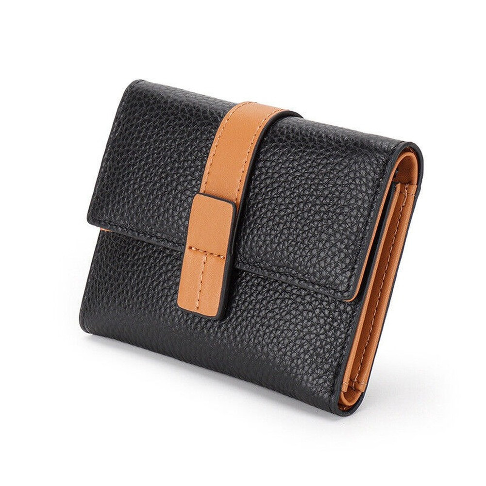 Women Trifold RFID Blocking Genuine Leather Wallet Hasp Card Holder Mini Handbag