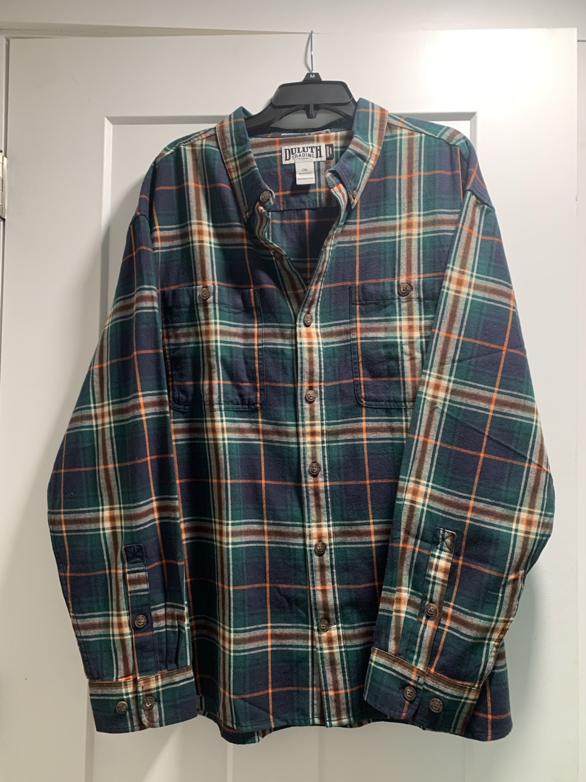 Duluth Trading Free Swinging Flannel Shirt Mens 2XL Green Plaid Relaxed Fit