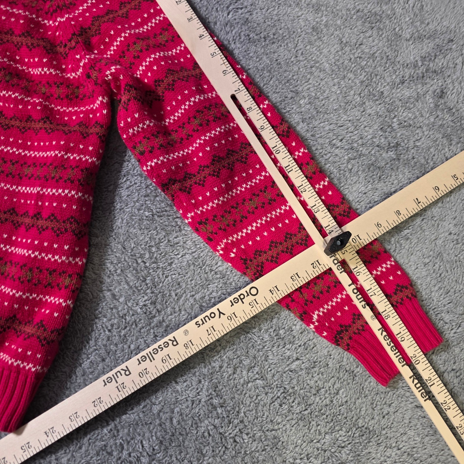 Lands End Womens L 14-16 Turtleneck Sweater Red Fair Isle Cotton Raglan Knit
