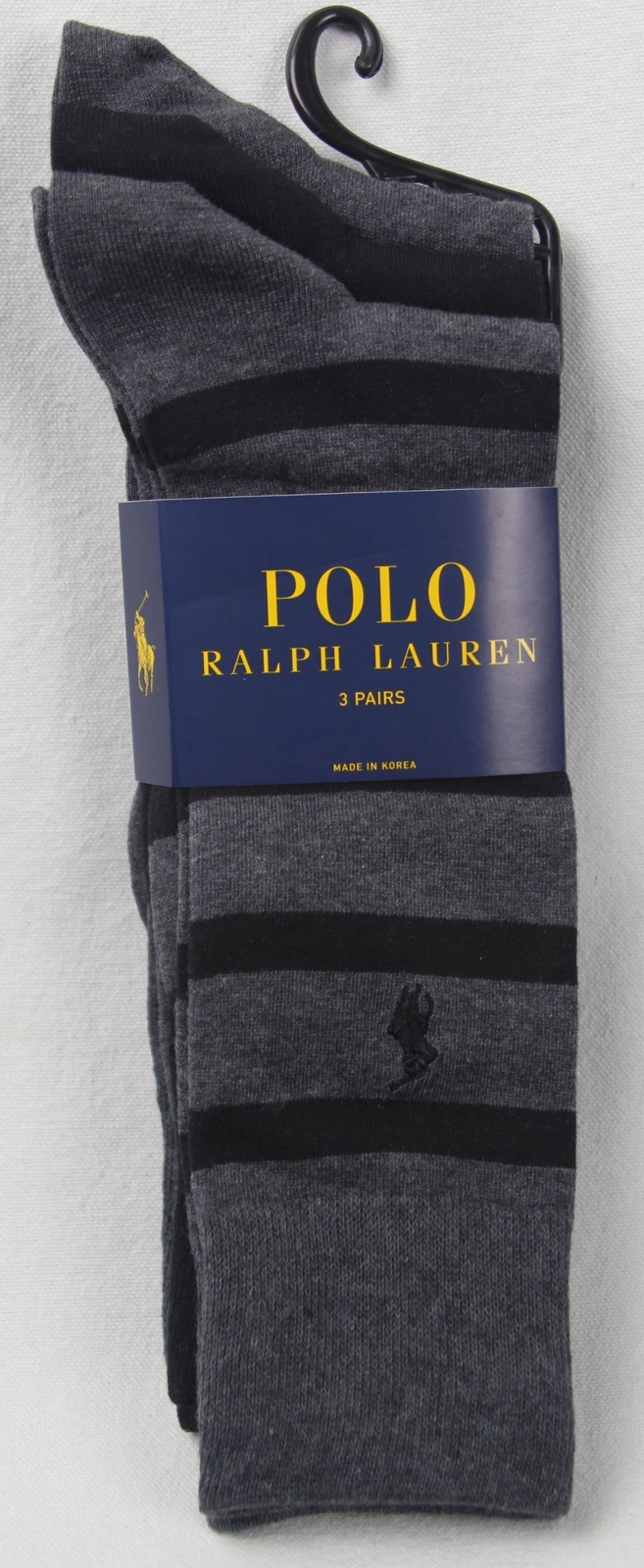 Polo Ralph Lauren 3 Pairs Dress Socks Dark Grey Black Striped Solid NWT