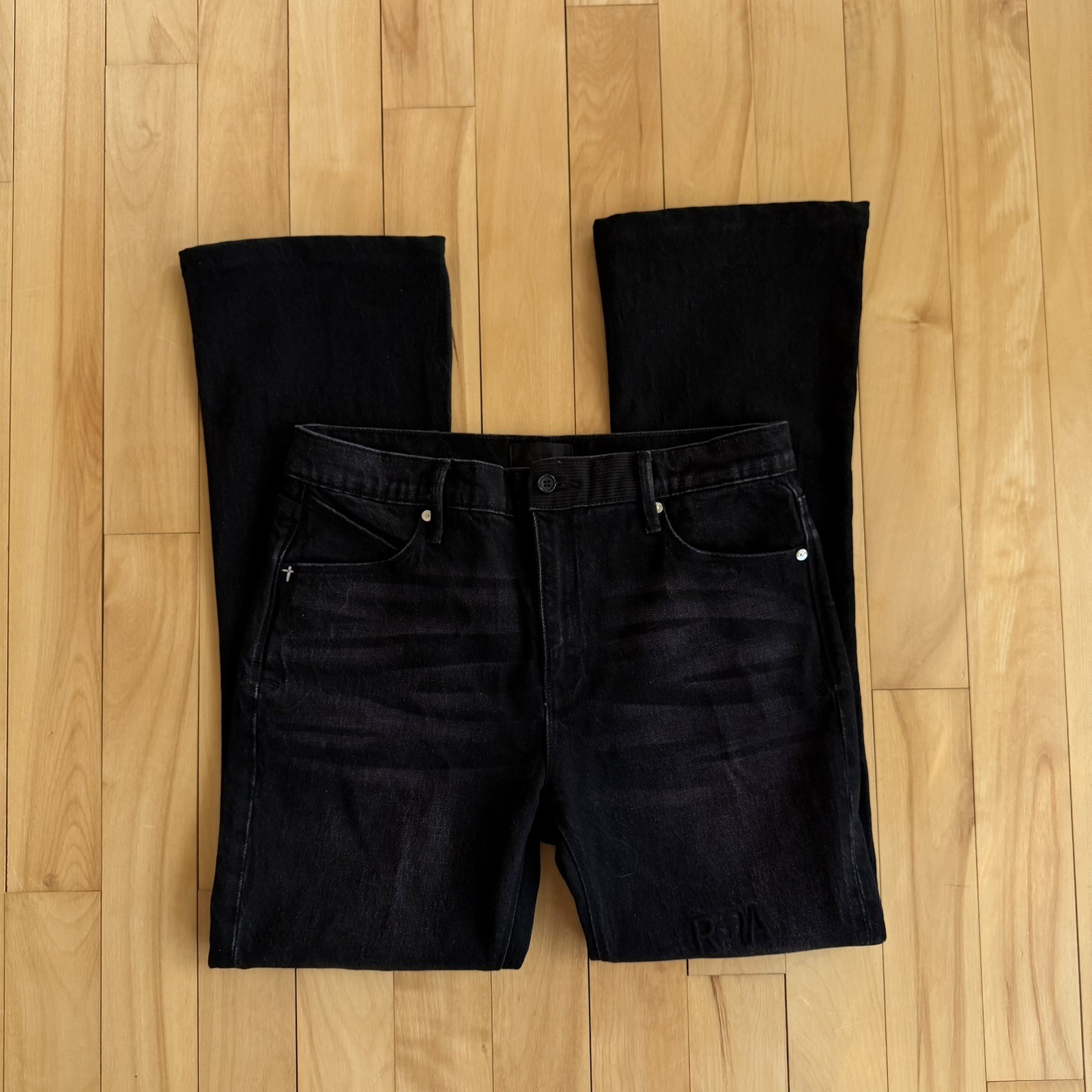 RtA Mens Denim Black distressed Logo Flared Skinny bootcut Jeans 32X27