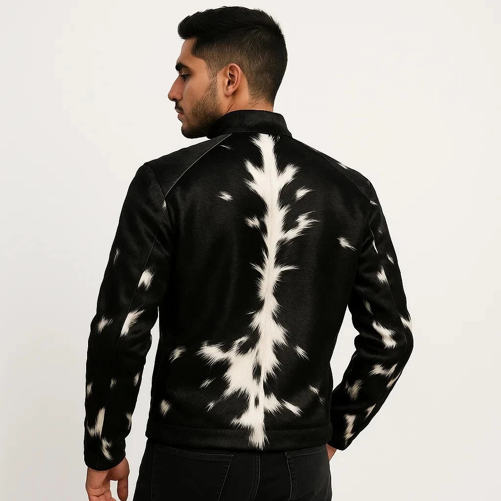 New Genuine Cowhide Leather Jacket Natural Hair-On Cow Skin Men’S Fashion Jacket