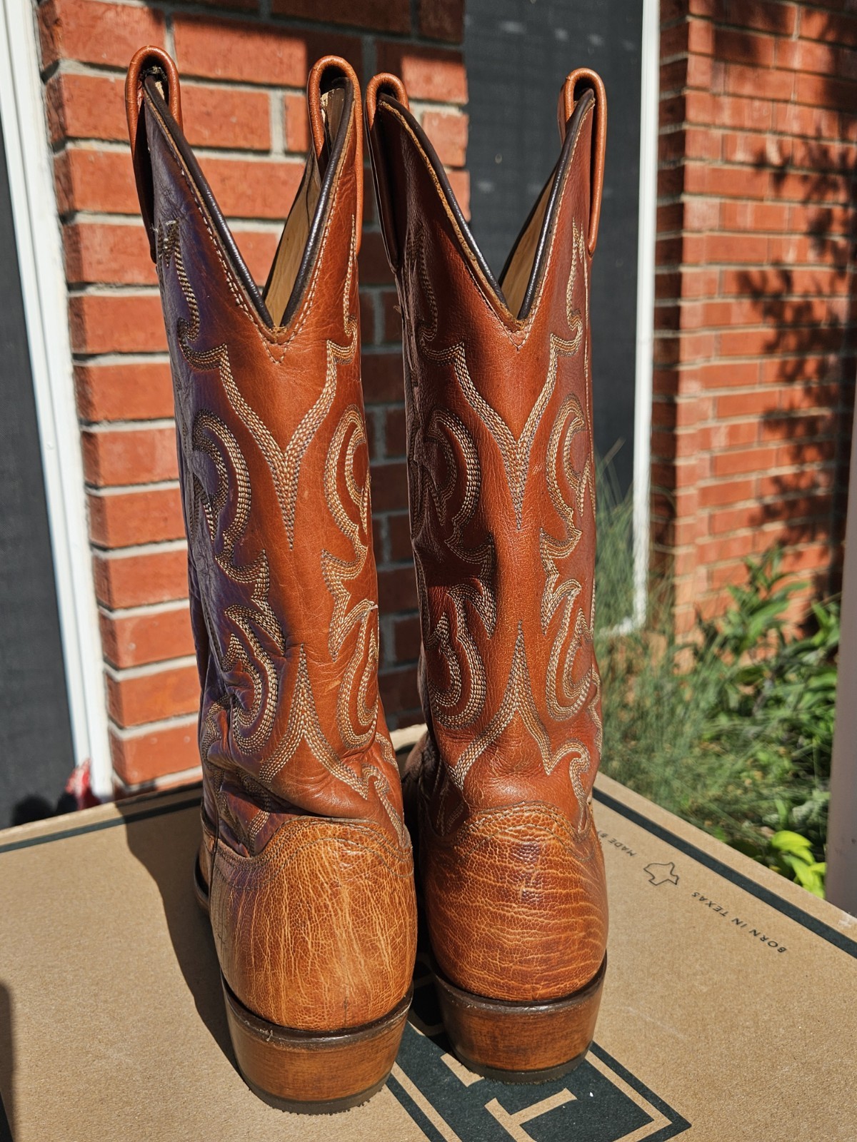 J Chisholm Men’s Cowboy Boots Size 9D “Cognac Ostrich Leg” W/NEW HEEL CAPS!