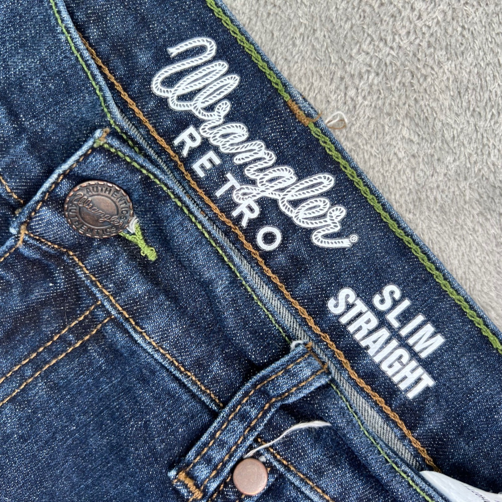 Wrangler Retro Slim Straight Jeans Mens 34×34 Blue Medium Wash Western Denim