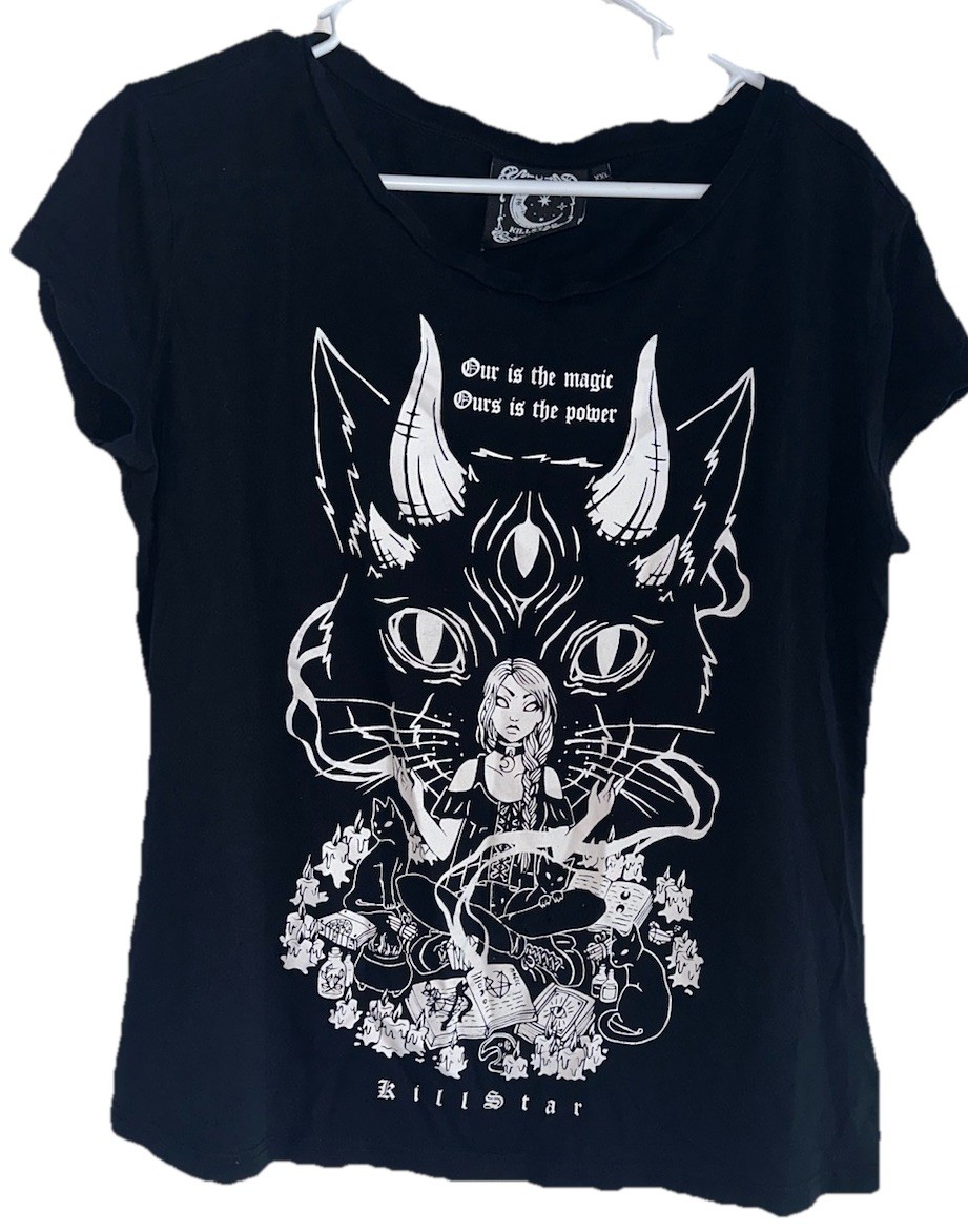 Killstar XXL Black Graphic Tee Witchcore Goth Wiccan Occult Cat Lord Shirt