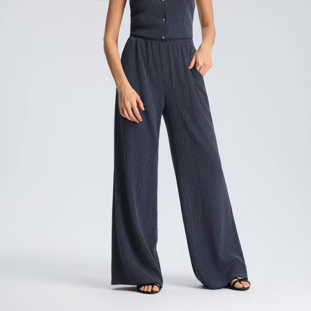 Women Mid-Rise Elastic Waistband Wide Leg Pants – A New Day Blue