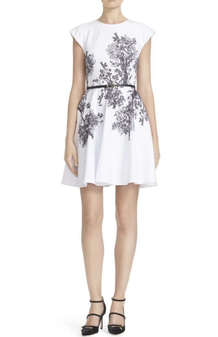 TED BAKER 2 UK 8 Wooland Toile floral print fit flare full skirt skater dress