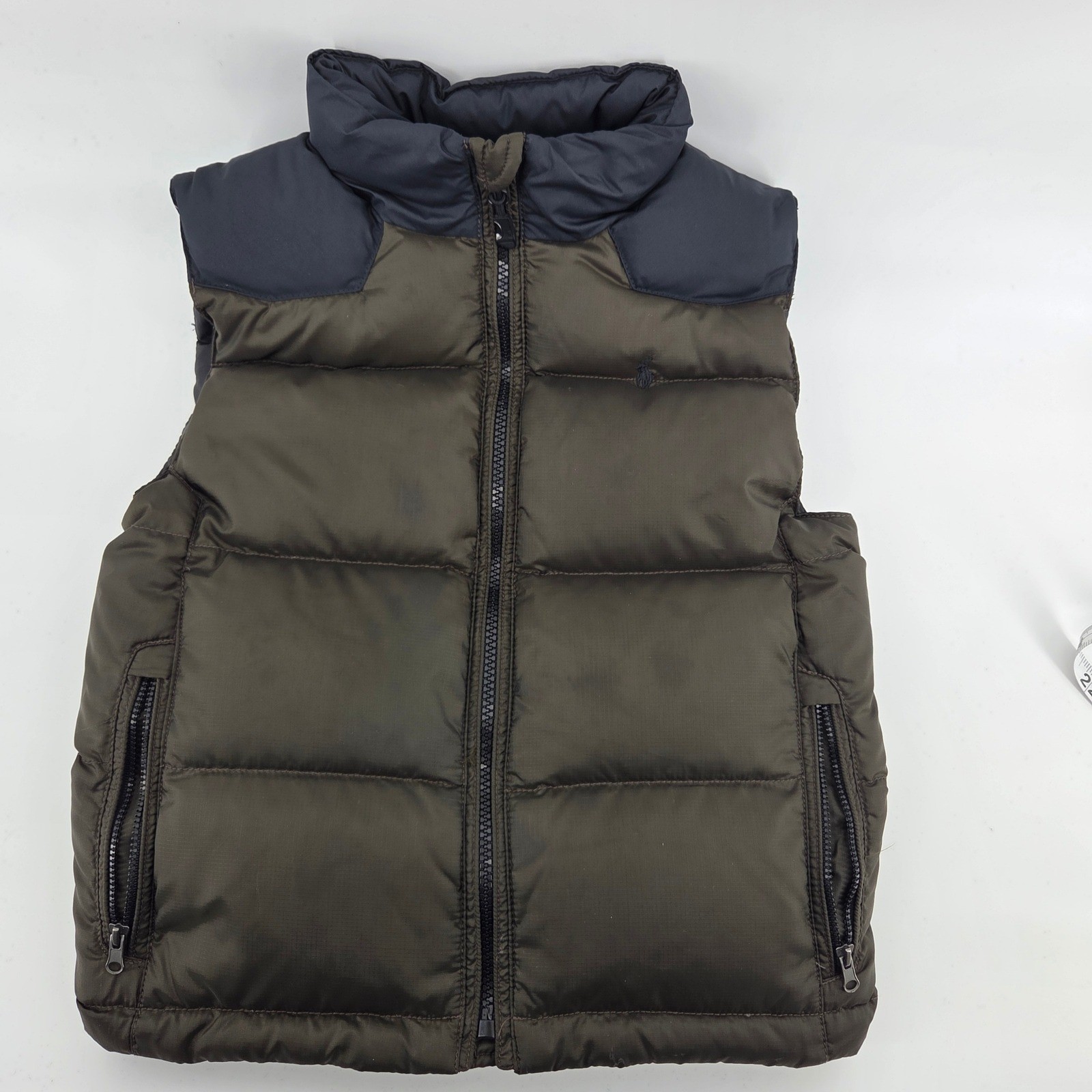 Polo Ralph Lauren Boys Puffer Vest 6 Green Black Full Zip Embroidered Pony