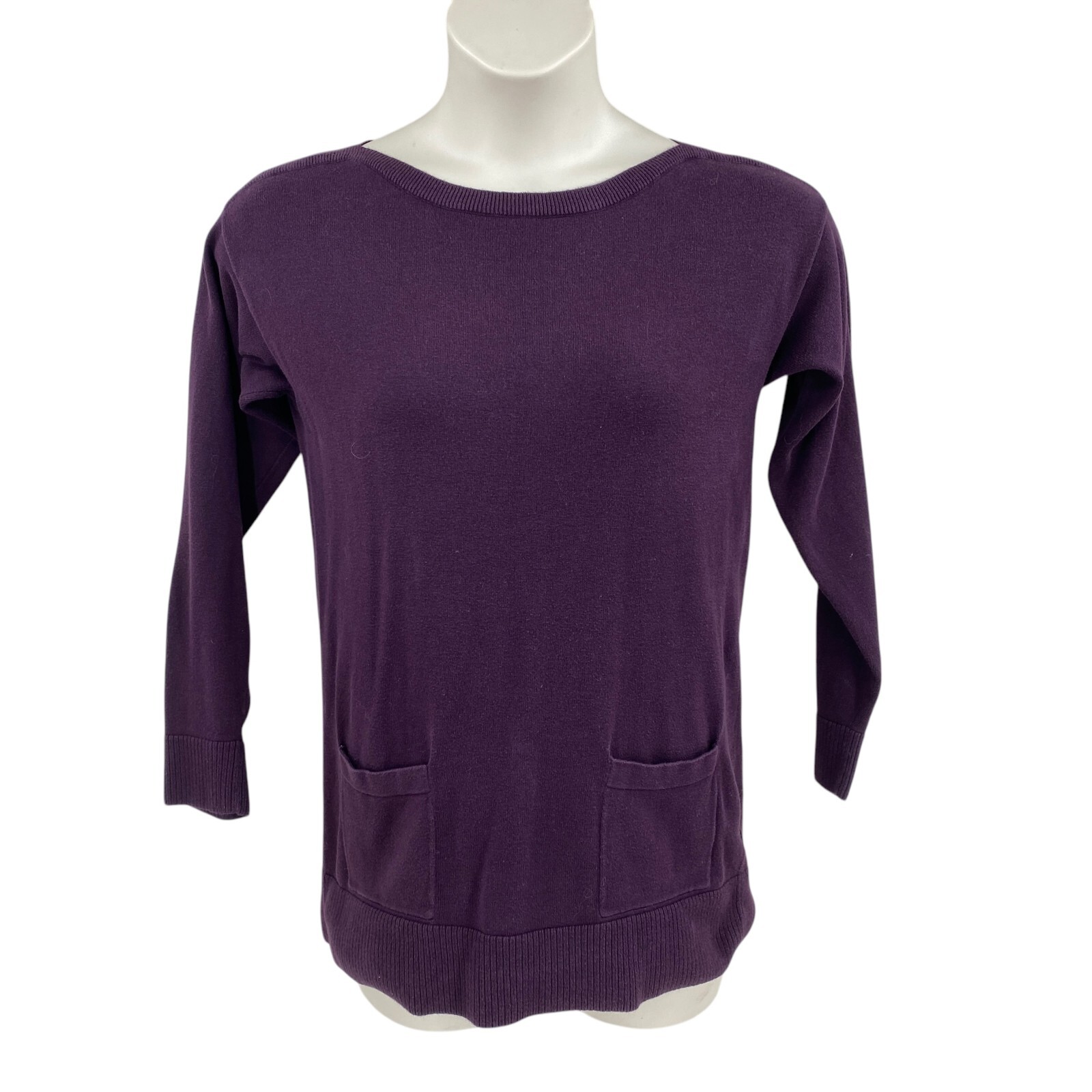 Jeanne Pierre Womens Sweater Size Small Purple Pullover Boat Neck Pockets