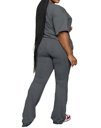 Womens Plus Size Sets 2 Piece Outfits Casual Short Sleeve 5X-Large Plus Grey