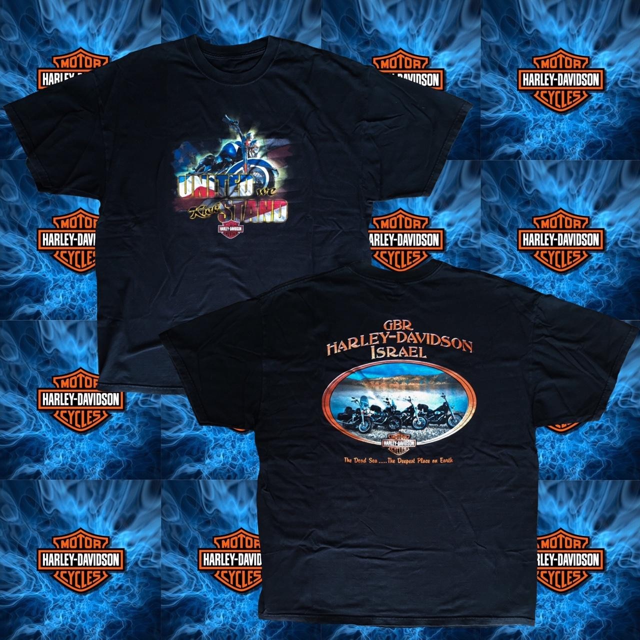 Y2K Harley-Davidson Motorcycles Israel USA XL GBR United We Kick Stand T-Shirt