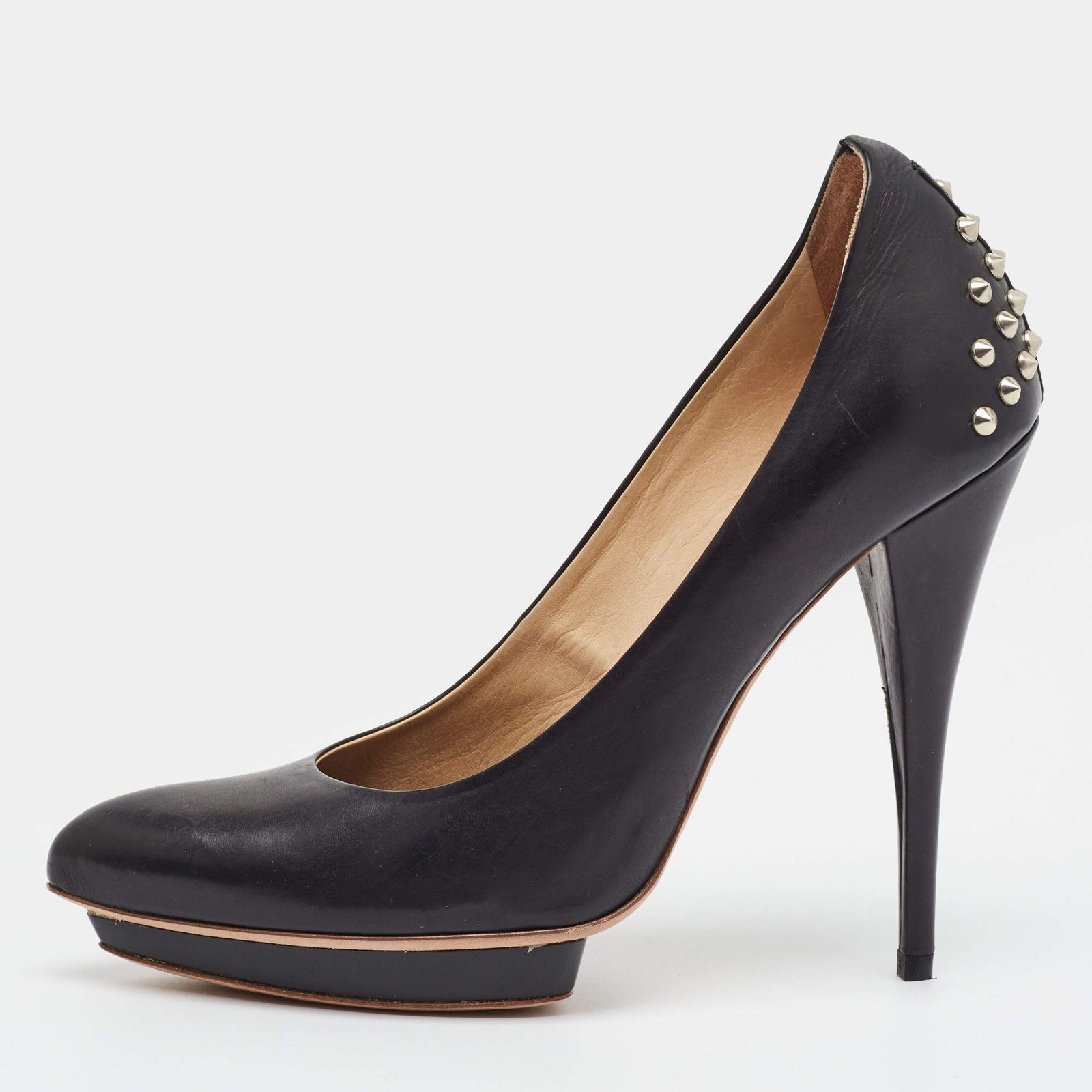 Alexander McQueen Size 40 Black Leather Studded Platform Pumps