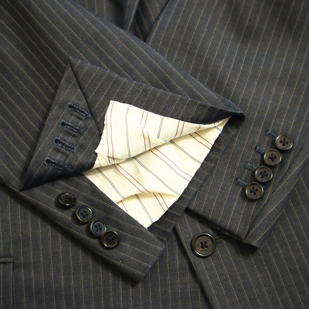 Bespoke Hickey Freeman 2 Piece Suit 46S Gray Pinstripe Surgeon Cuff Dual Vent