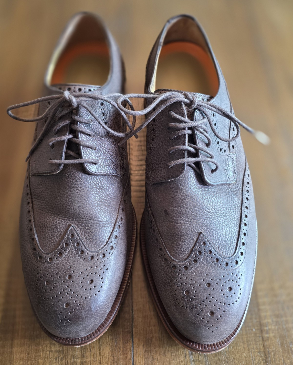 Cole Haan Grand.Os Men 9.5M Gray Leather Wingtip Brogue Lace Up Oxford
