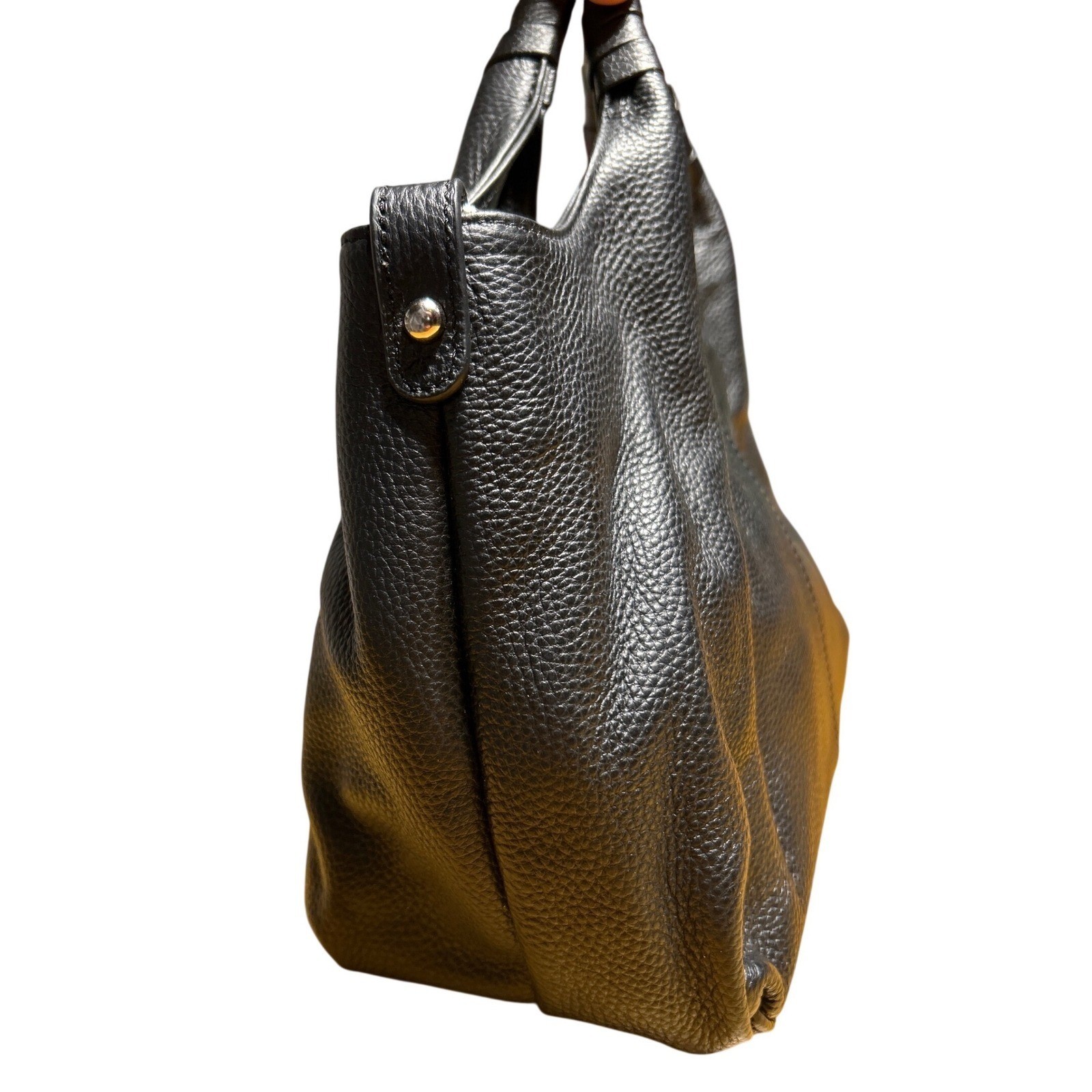 Iswee Leather Hobo Handbag Black Textured Silver Hardware 13″ Long 6.75″ Tall