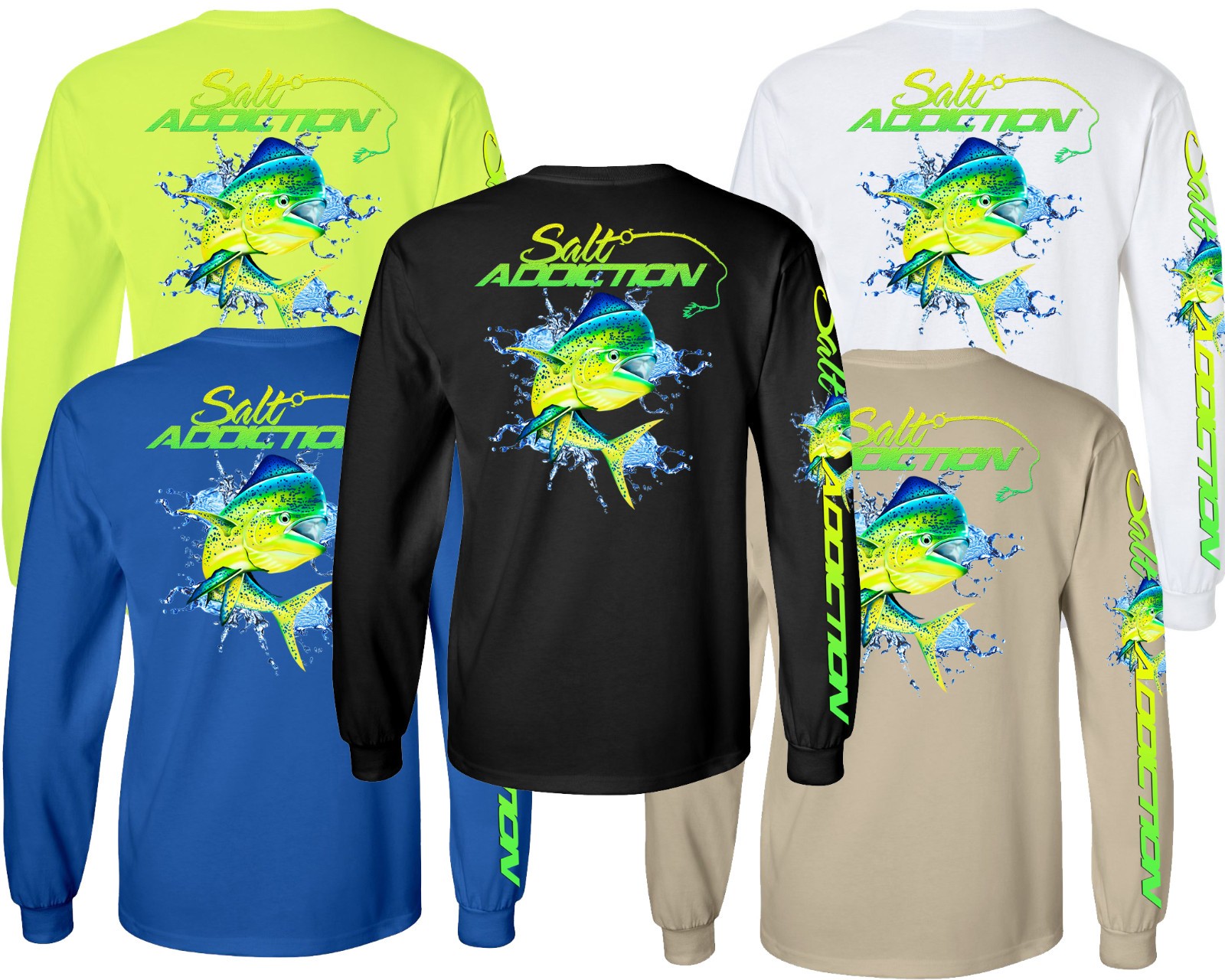 Salt Addiction Saltwater Dolphin Fishing Long Sleeve T Shirt Mahi Mahi Cotton