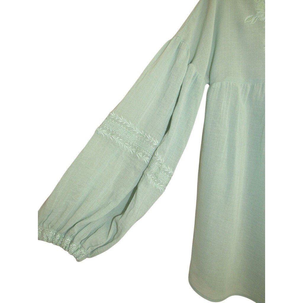 Spartina Mint Green Embroidered Peasant Blouse Small Boho Cottagecore Cotton