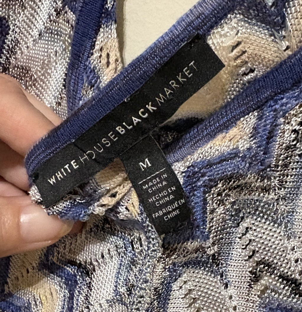 WHBM Crochet Tank M Blue Tan Chevron Halter Boho Beach Lightweight Top
