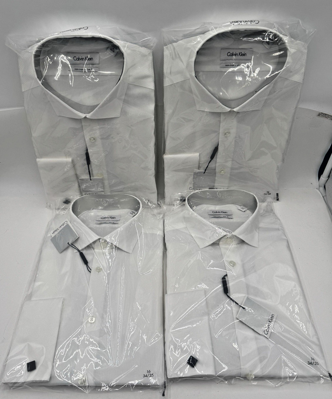 Calvin Klein French Cuff Men’s Shirts 16 34/35 White Cotton Slim Fit Lof Of 4