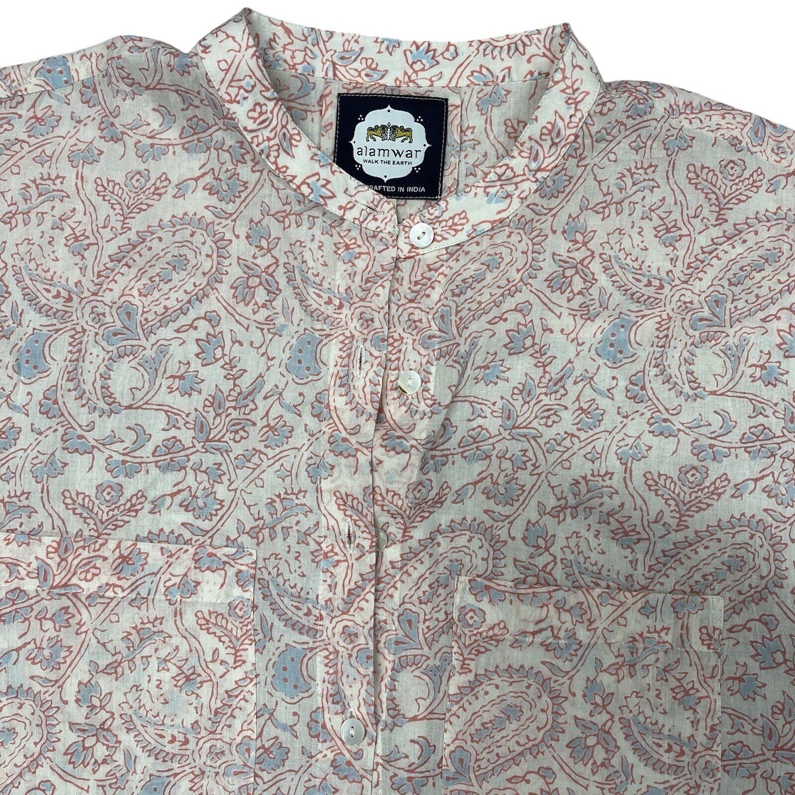 Alamwar Walk The Earth Hi Low Tunic Top 100% Cotton Semi Sheer Large