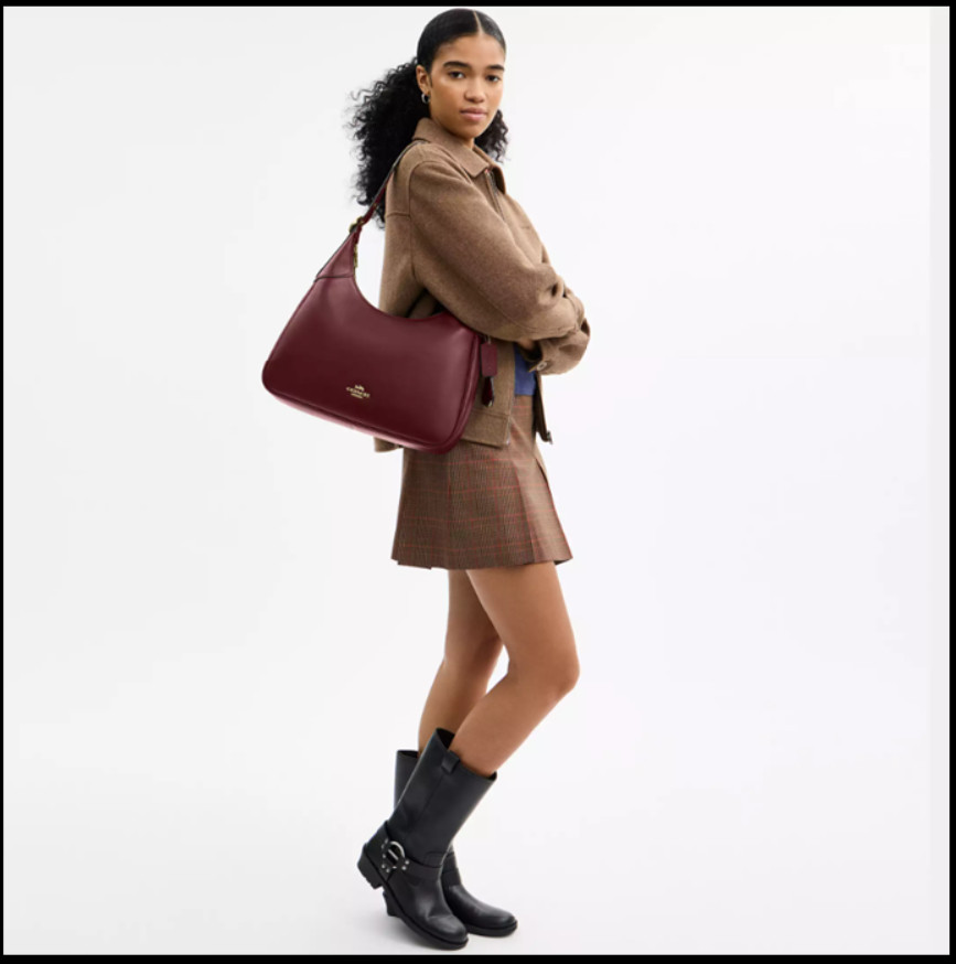 COACH CCE48 Ella Shoulder Bag Smooth Leather Maroon Brown Outlet New SMM