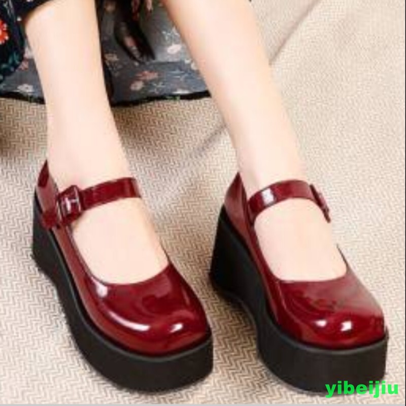 Sweet Womens Platform Wedge Heel Creeper Mary Janes Shiny Leather Shoe Round Toe