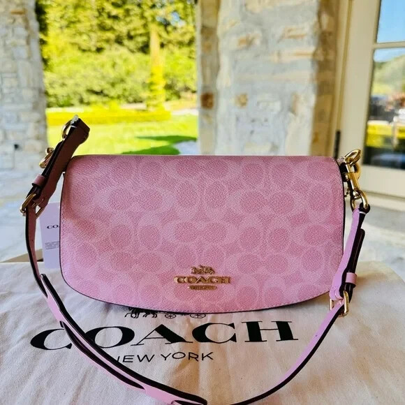 Coach Andrea Shoulder Bag In Signature Canvas CV973 Powder Pink NWT