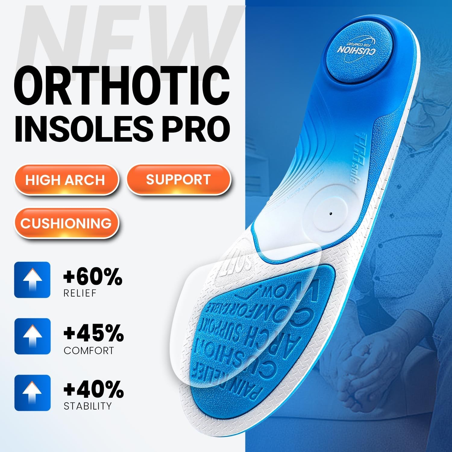 High Arch Support Insoles for Plantar Fasciitis Relief – Heavy Duty Comfort Inse