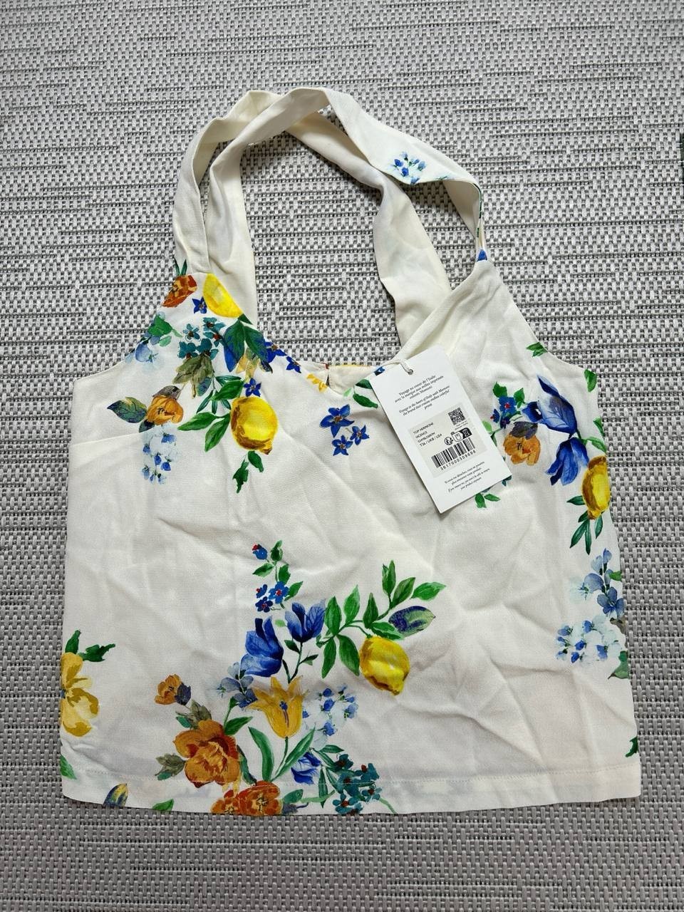 Sezane Shirt Womens 36 Us 4 White Blue Yellow Floral Crop Top New