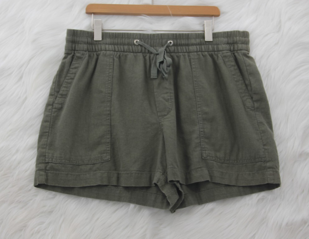 GAP Womens M Linen Blend Pull On Shorts Olive Green Casual Elastic Waist BEACH