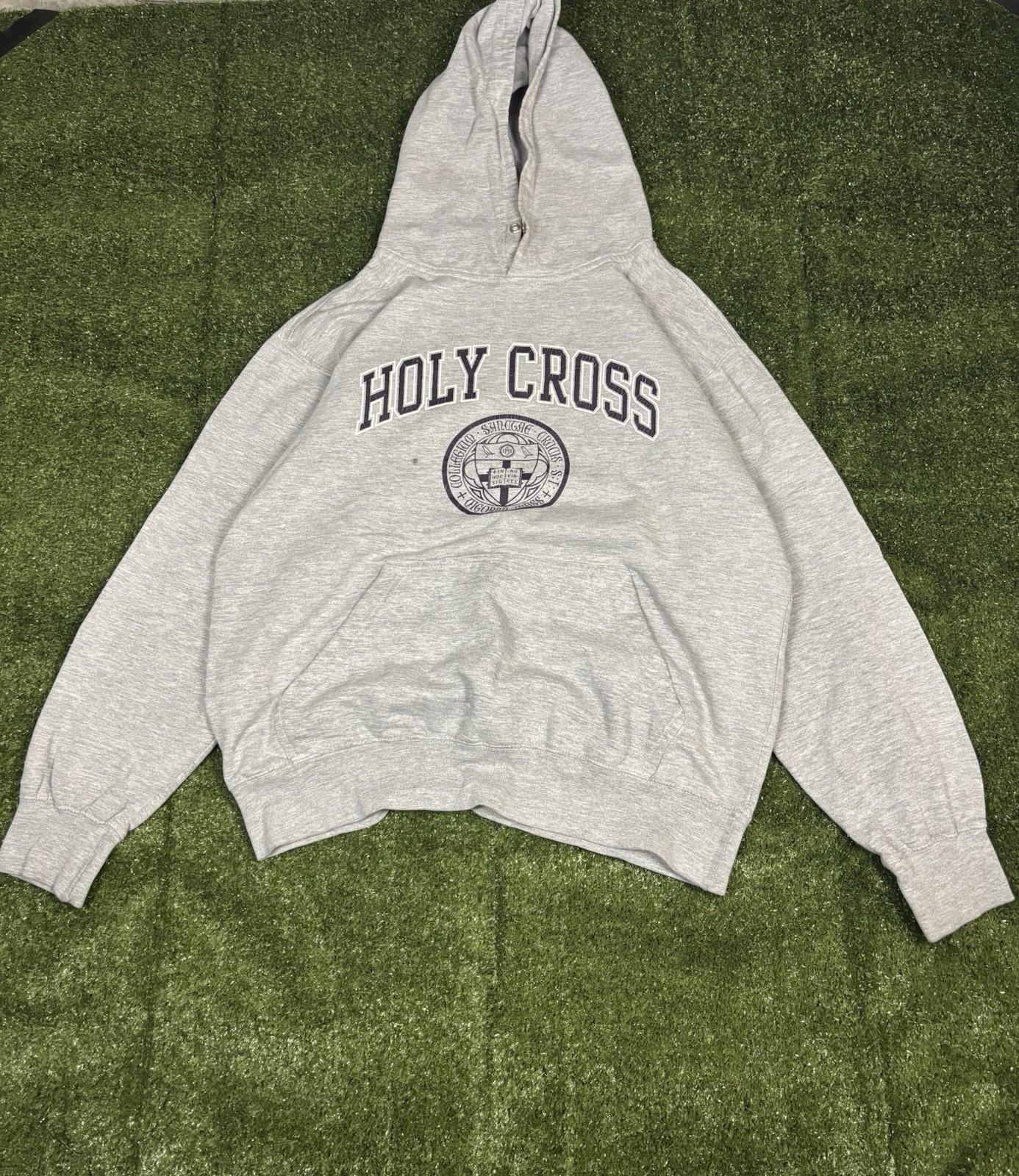 Holy Cross College Hoodie Gray MV Sport Vintage Style Pullover Sweatshirt Size M