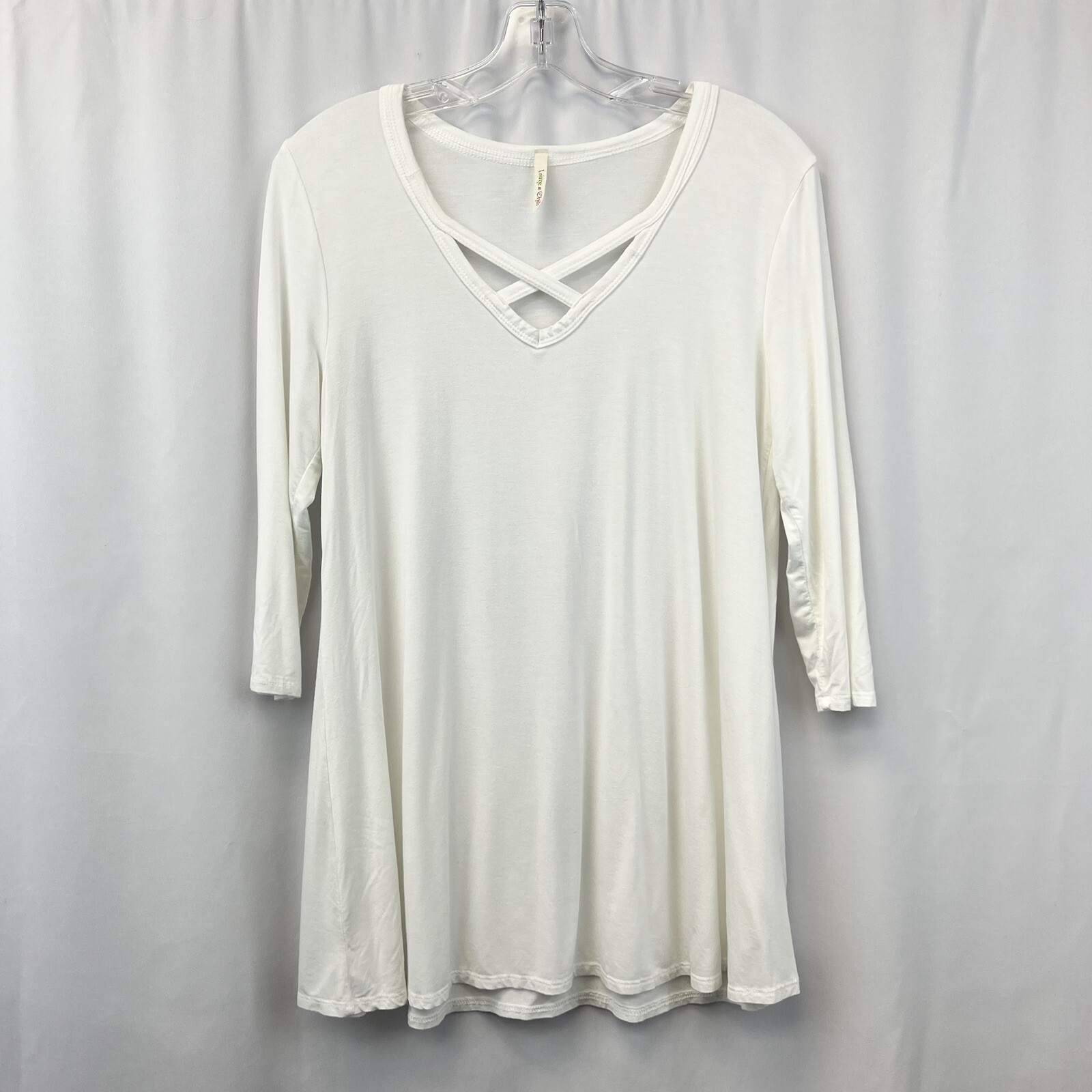Lime n Chili Womens Top Cross Laced V-Neck 3/4 Sleeve Casual Ivory Size S
