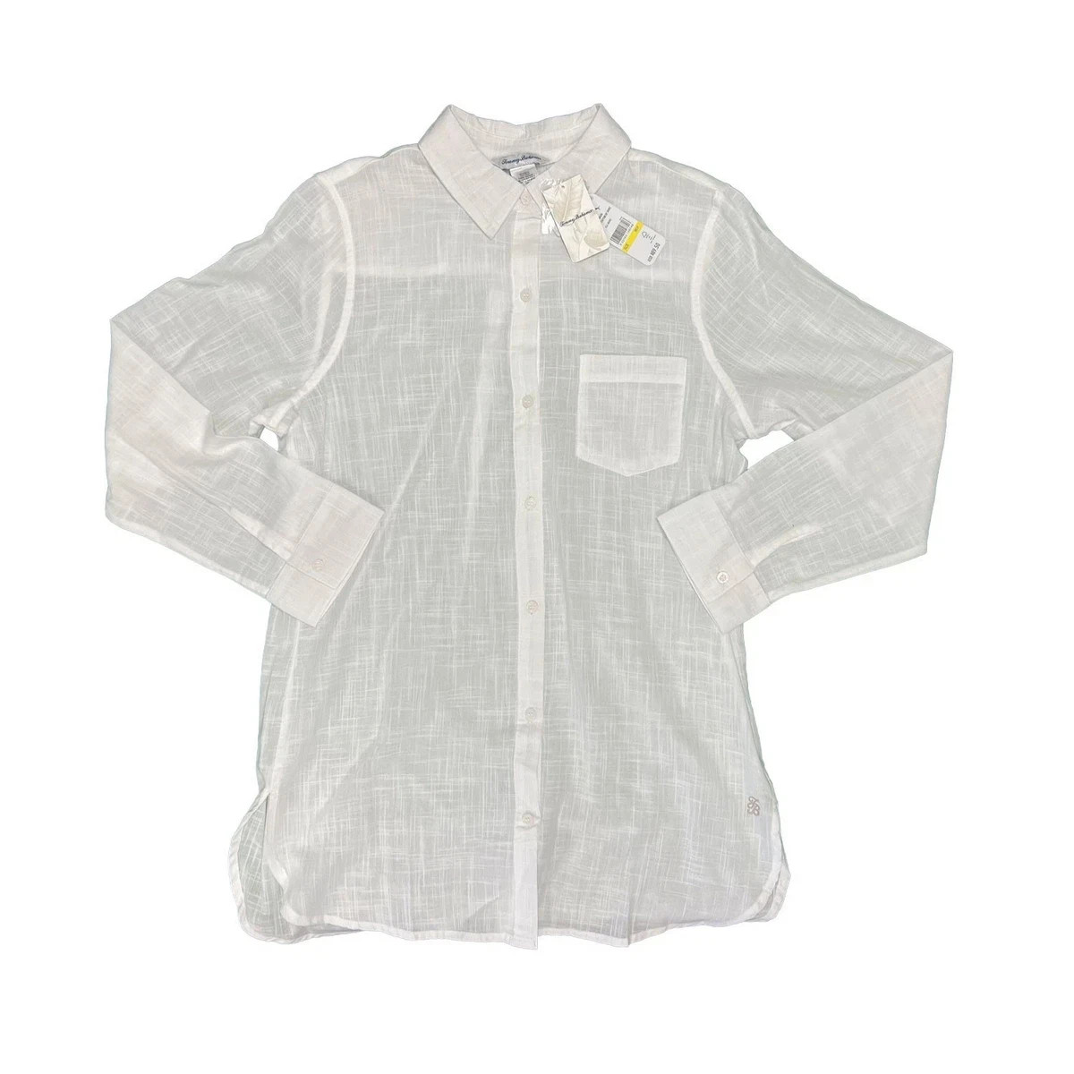 Tommy Bahama Women’s White Shirt Shoreline Cotton Boyfriend Beach L/S (S07)