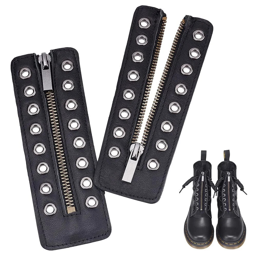 Leather Lace-in Boot Zipper Inserts, 2.1×6.2″ Black-smooth