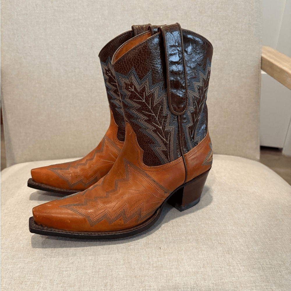 Frye Brown and Tan Leather Western Boots