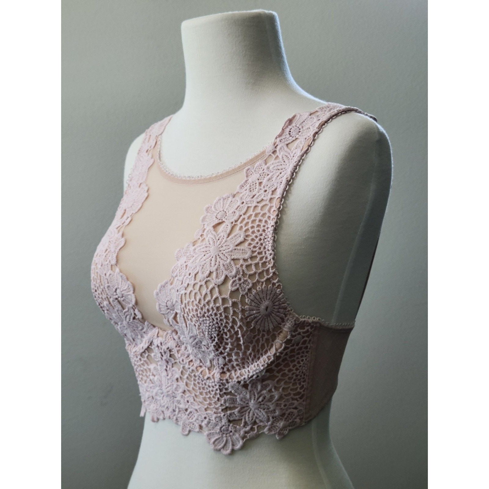 Victoria Secret DREAM ANGELS Lace Mesh Long Line Bra Pink 32 B