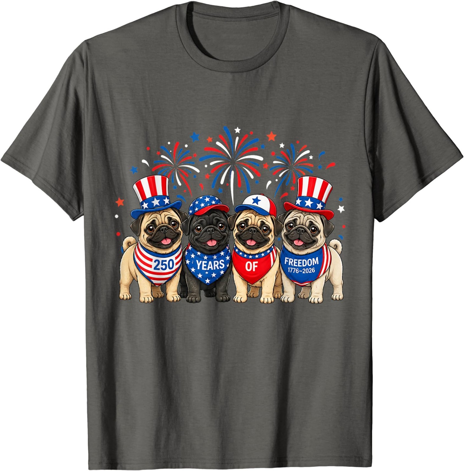 Pug Dog 250 Years American 1776 2026 4th July T-Shirt