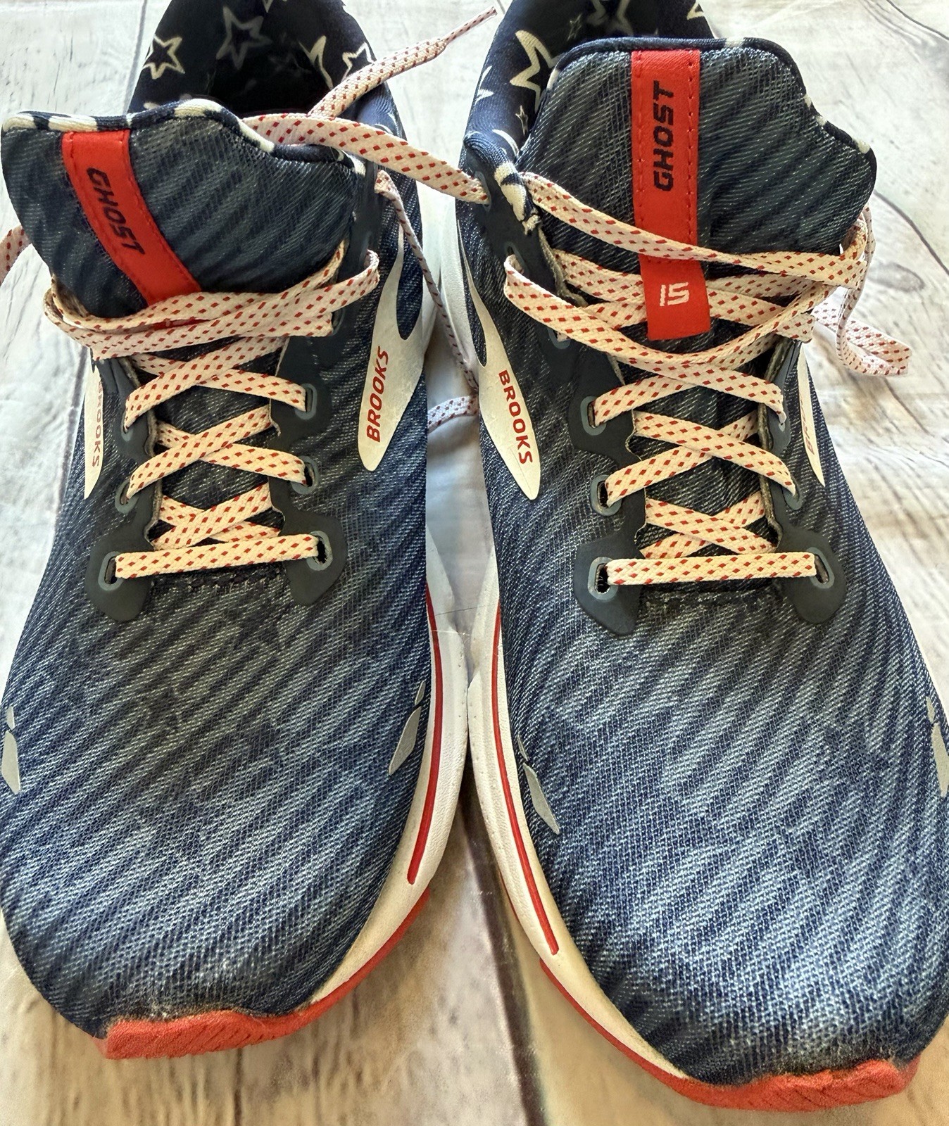 Brooks Ghost 15 USA Independence Women Sz 8 Stars Stripes Red White Blue