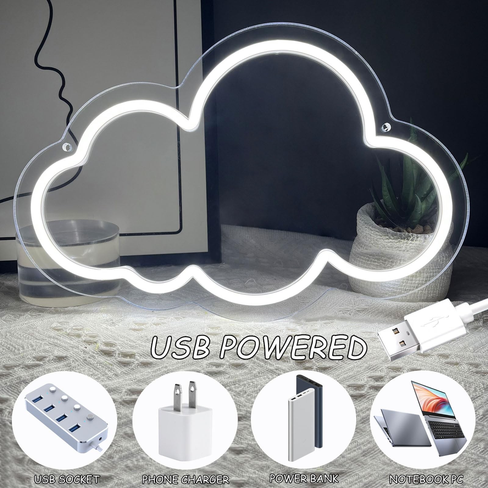Cloud Neon Sign Cute White Clouds LED Light Sign for Wall,13 * 7.9IN Dimmable…