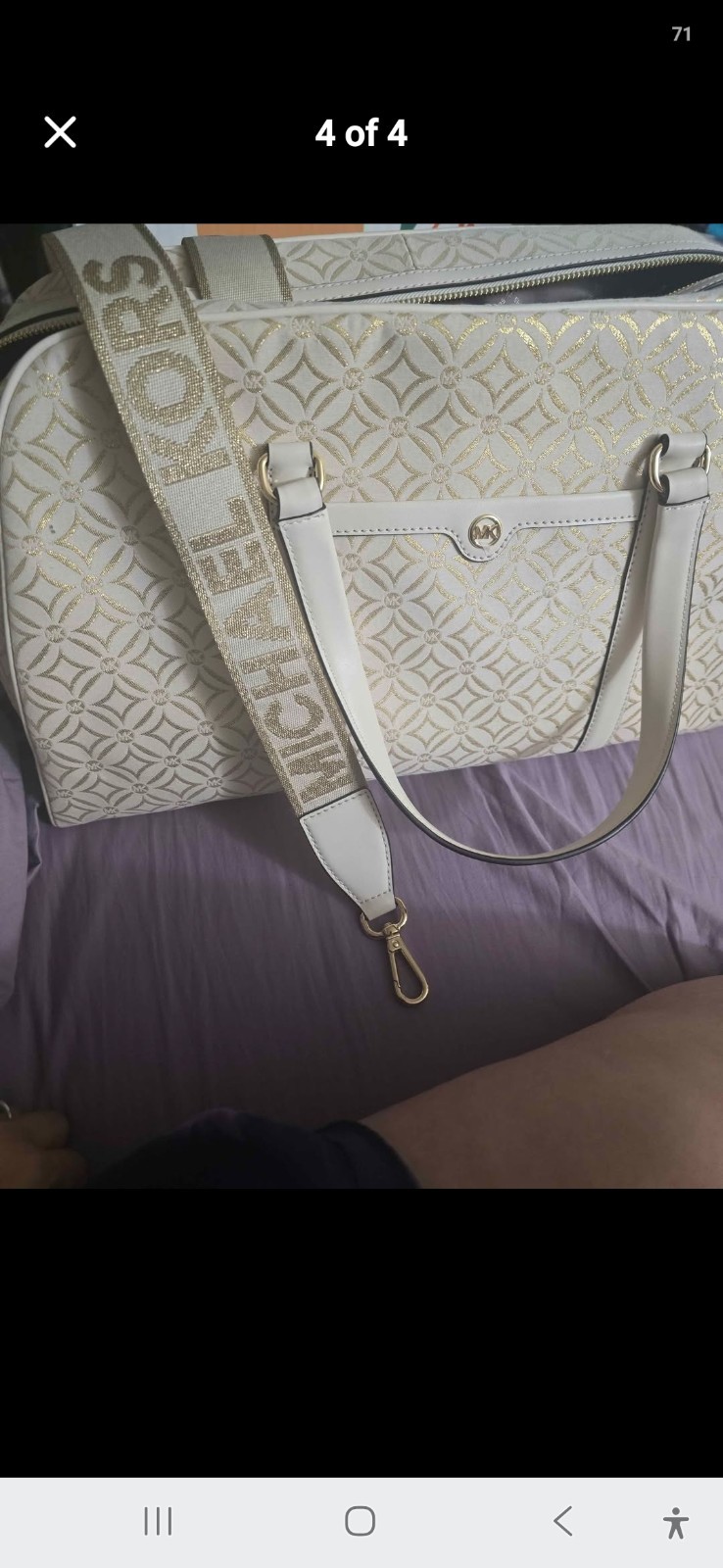 Michael Kors XL Logo Weekender Duffle Bag Beige/Gold Zip w/ Detachable Strap