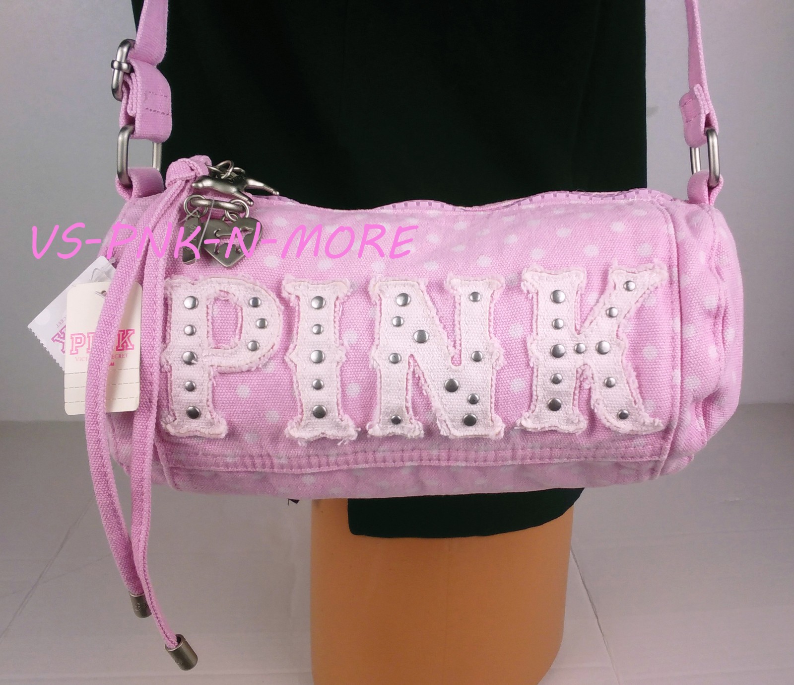 Victoria’s Secret VS PINK Canvas Rolled Duffle Shoulder Mini Bag Purse Polka Dot