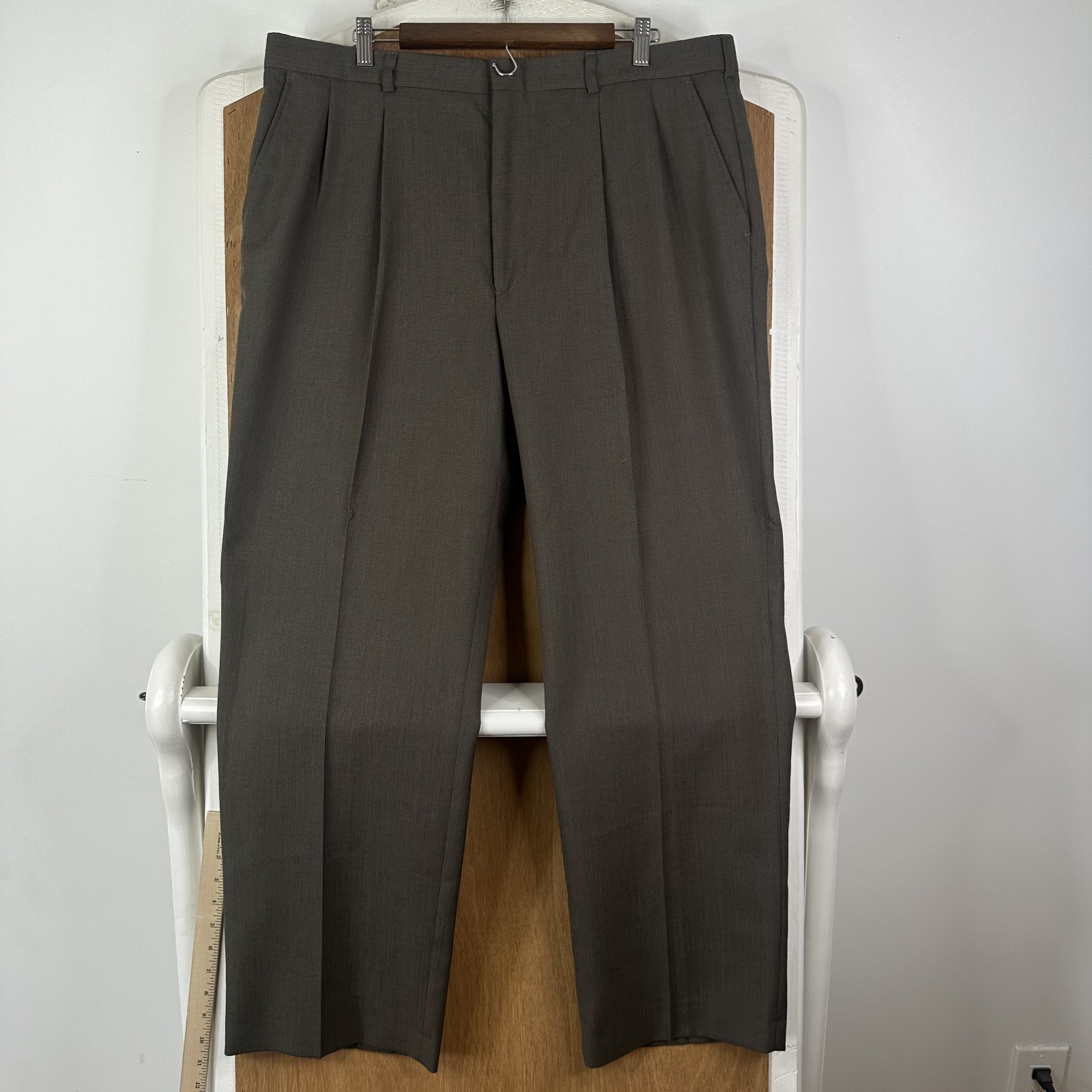 Towncraft Suit Mens 46L Brown 2 Button Polyester Wool Pants Mens 38×31 Canvased