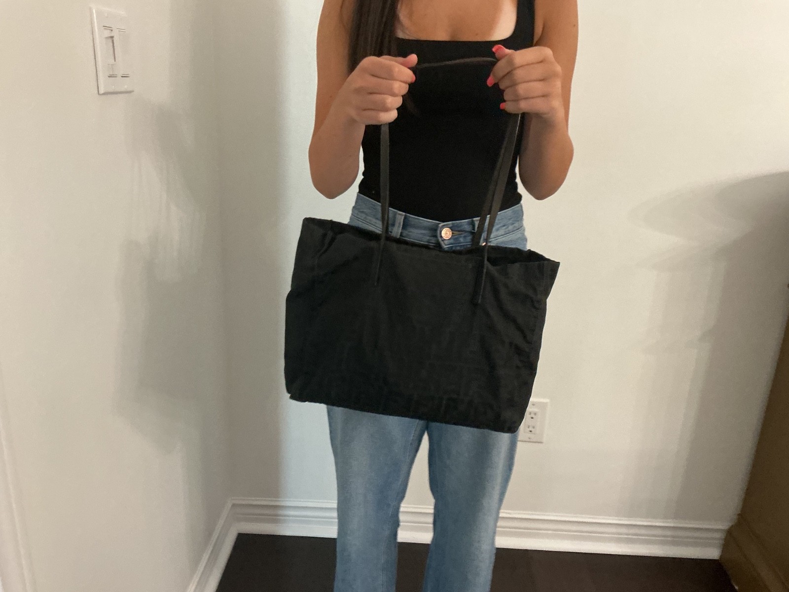 Authentic Vintage Fendi Black Zucca FF Canvas Tote Shoulder Bag Italy w/Dust Bag