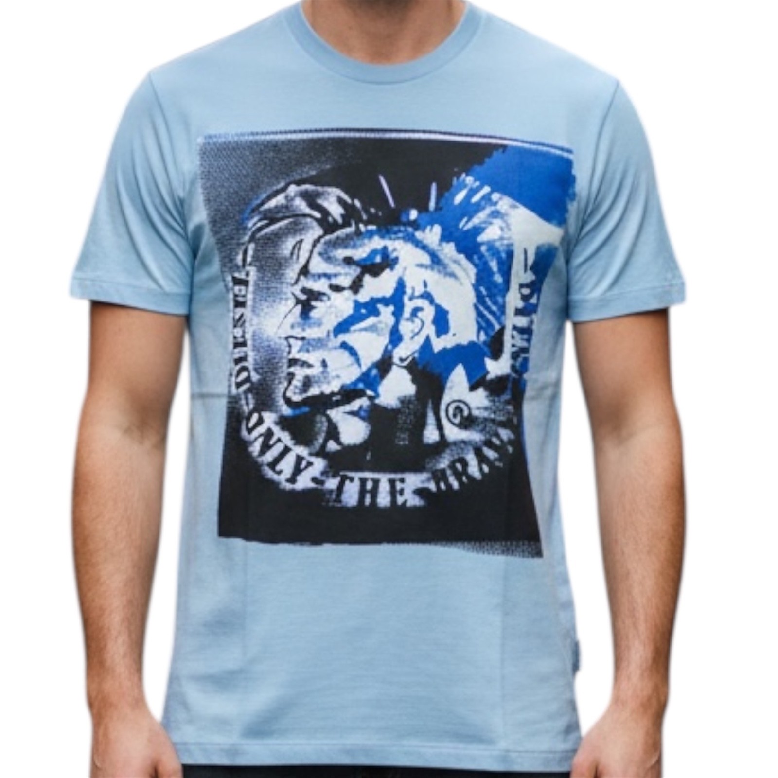 Vintage Y2K $58 DIESEL Light Blue MOHICAN Short Sleeve Slim Fit Designer T-shirt